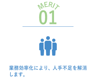 導入のメリット01　業務効率化により、人手不足を解消します。