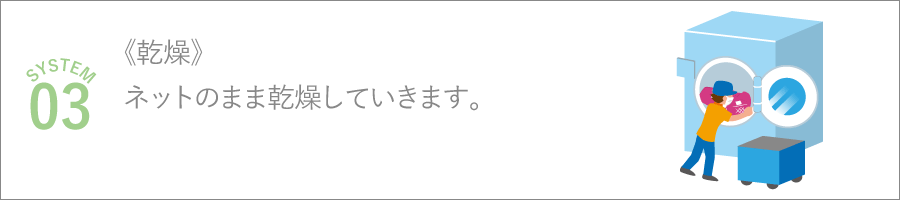 《洗濯》
ネットの個別洗濯を行います。
紛失・混入の心配がありません。衣類の１点１点に名前を書くお手間がありません。